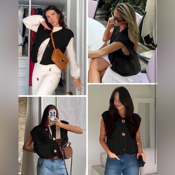 New Sweater Vest Chunky Knit Gold Button Down Sleeveless Knitted Cardigan Po… - Picture 4 of 13